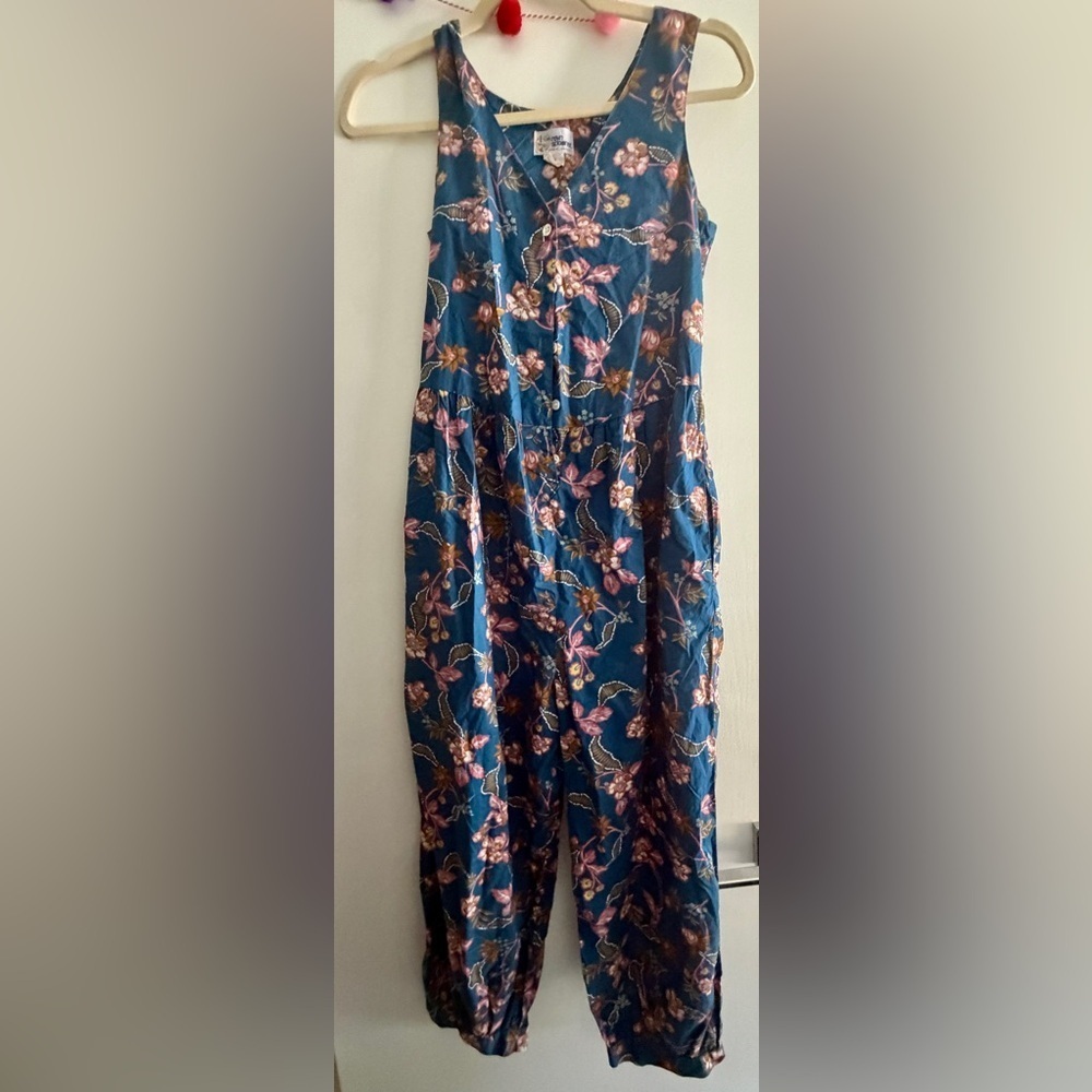Reyn Spooner Floral Maxi jumpsuit Blue Pink Vintage 90s women small petite